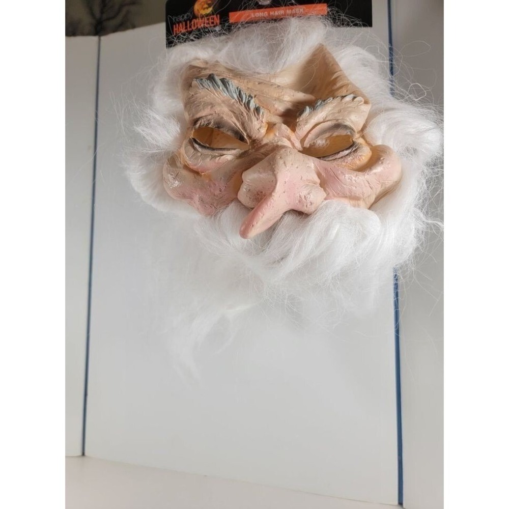 Wizard Mask Old Man Mask Long White Hair Beard Rubber Mask Haunted OSFM